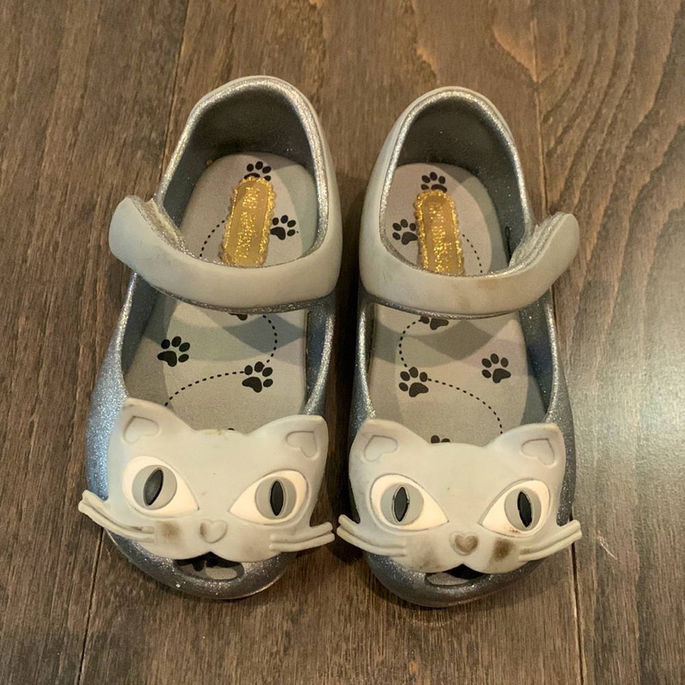 Mini Melissa Ballet Mary Jane Rubber Jelly Flats Gray Cat Toddler Girls US 6